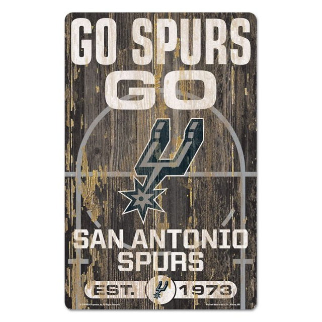 Letrero de madera con el lema de los San Antonio Spurs, 11" x 17", 1/4" de grosor
