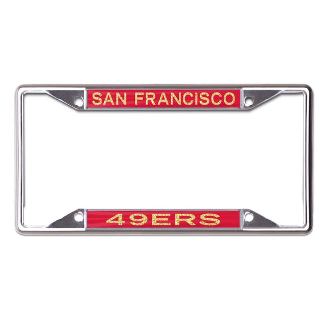 Marco de licencia con letras brillantes de los San Francisco 49ers, de acero inoxidable y estampado en color