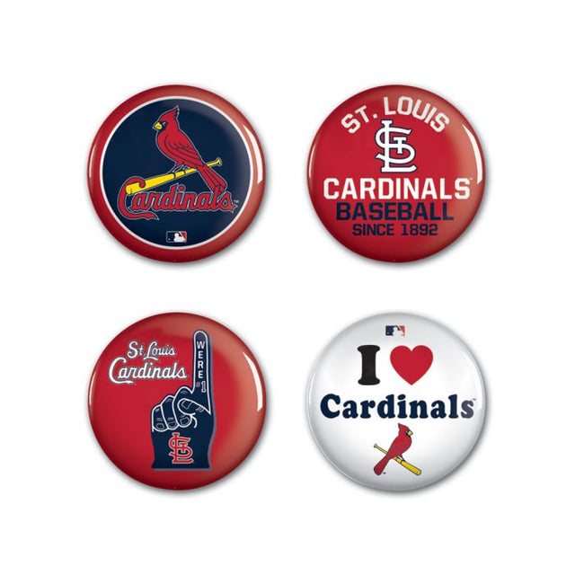 Paquete de 4 botones de los St. Louis Cardinals de 1 1/4" de diámetro