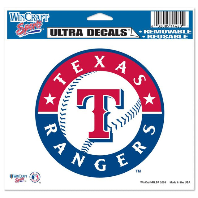 Calcomanía multiusos de los Texas Rangers, parte trasera transparente, 5" x 6"
