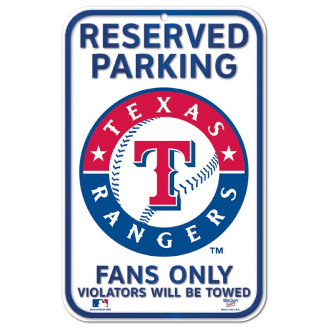 Letrero de plástico de estacionamiento reservado de los Texas Rangers de 11" x 17"