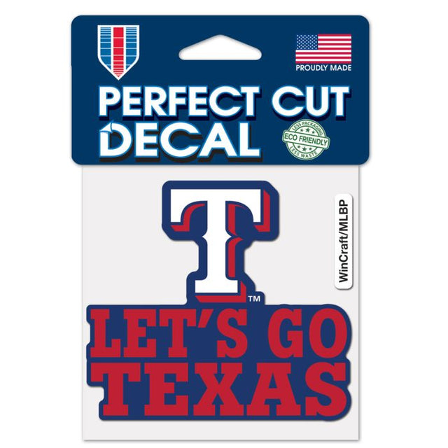 Calcomanía de color de corte perfecto con el eslogan de los Texas Rangers de 4" x 4"