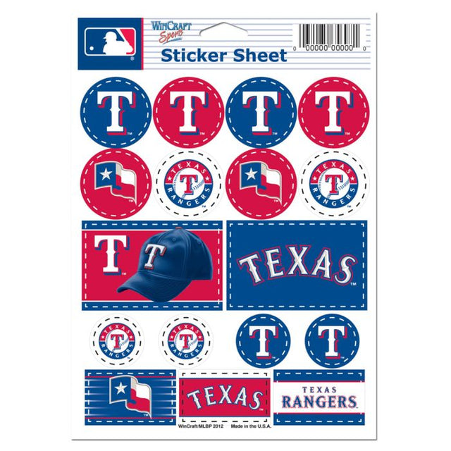 Lámina de calcomanías de vinilo de los Texas Rangers de 5" x 7"