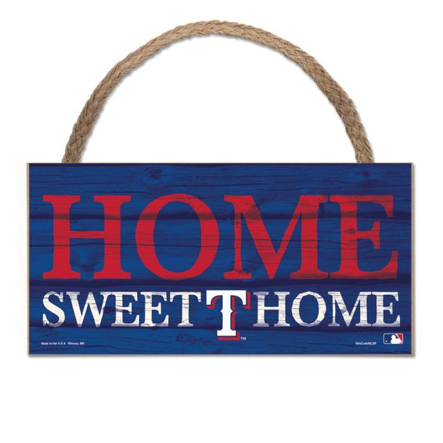 Letrero de madera de los Texas Rangers con cuerda de 5" x 10"