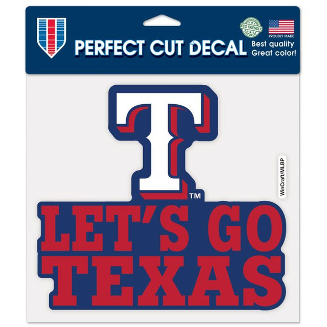 Calcomanía de color de corte perfecto con el lema de los Texas Rangers de 8" x 8"