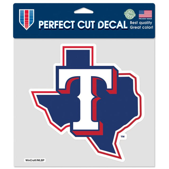 Calcomanía de color de corte perfecto con la forma del estado de los Texas Rangers de 8" x 8"