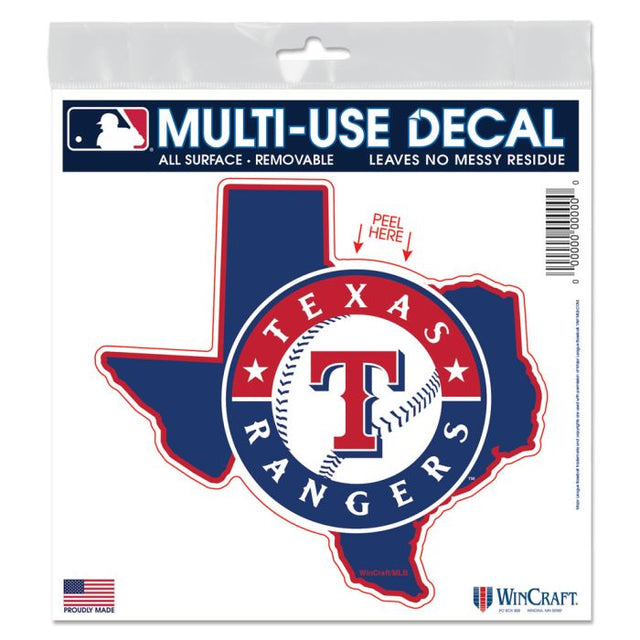 Calcomanía para todo tipo de superficies con la forma del estado de los Texas Rangers, 6" x 6"