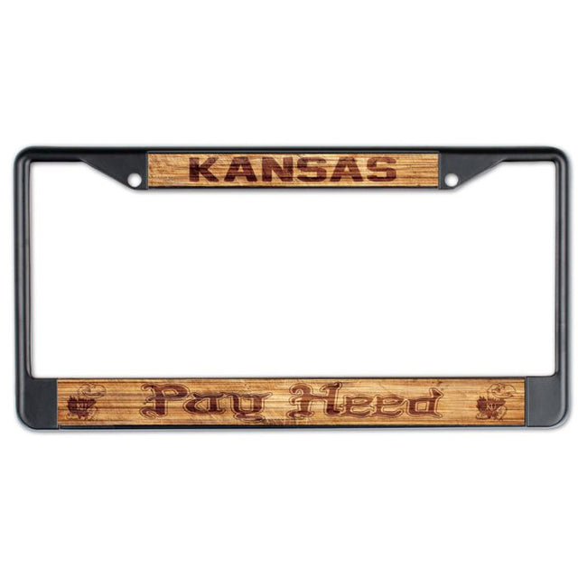 Kansas Jayhawks PAY HEED Lic Plt Frame S/L Printed WOOD