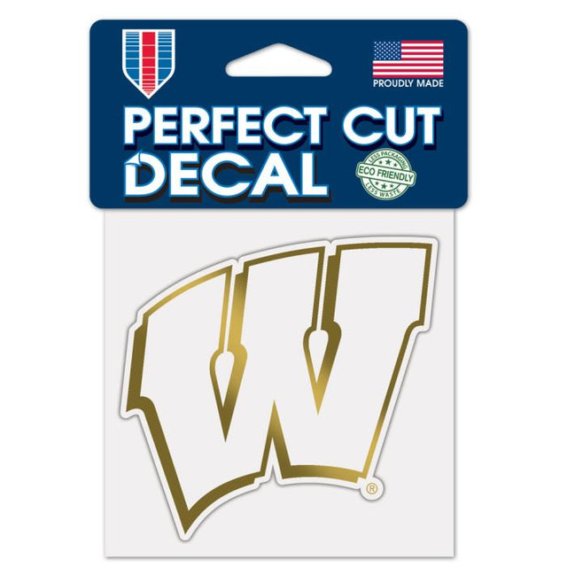 Calcomanía metálica dorada de Wisconsin Badgers de 4" x 4"