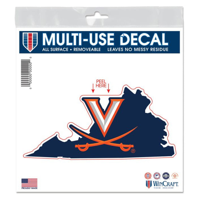 Calcomanía para todas las superficies con la forma del estado de Virginia Cavaliers, 6" x 6"