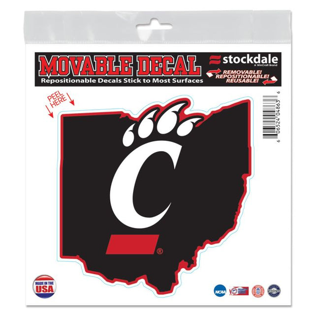 Calcomanía para todas las superficies con la forma del estado de Cincinnati Bearcats, 6" x 6"
