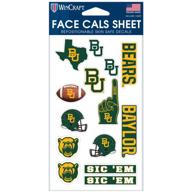 Calcomanías faciales de los Baylor Bears de 4" x 7"