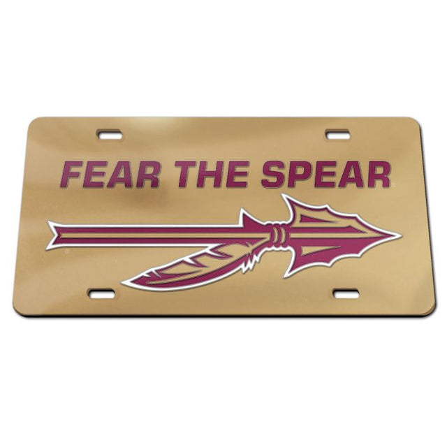Placa de matrícula especial de acrílico Fear the Spear de los Florida State Seminoles de Florida State