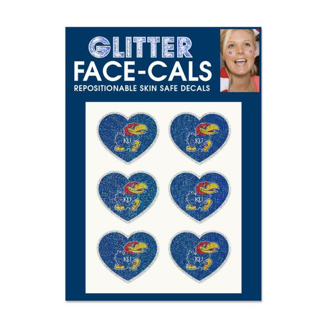 Kansas Jayhawks HEART SHAPED Glitter Tattoo 6 Pack