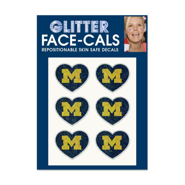 Michigan Wolverines HEART SHAPED Glitter Tattoo 6 Pack