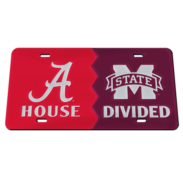 Rivalidad entre Alabama Crimson Tide y Mississippi State Bulldogs entre ALABAMA y MISS STAT en placas de matrícula clásicas de acrílico
