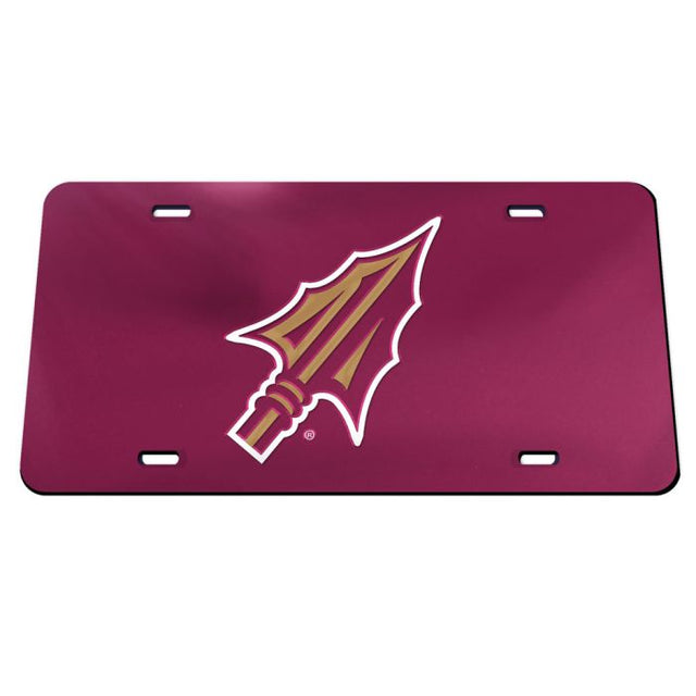 Placas de matrícula clásicas de acrílico con forma de punta de lanza y fondo rojo de los Florida State Seminoles