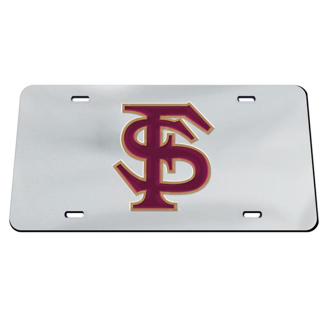 Placas de matrícula clásicas de acrílico con el logotipo de los Florida State Seminoles FS con fondo plateado