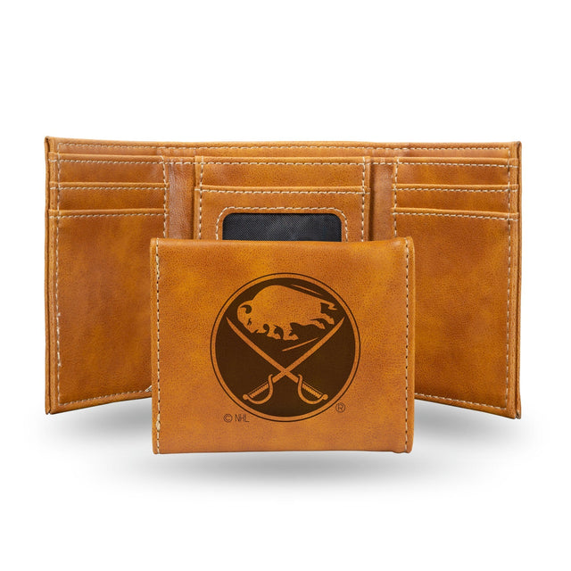 Buffalo Sabres Laser Engraved Trifold Wallet - Brown