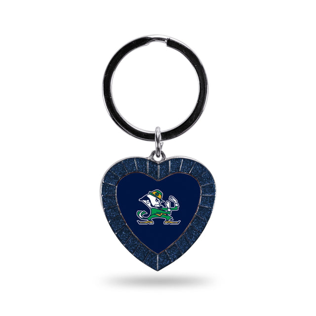 Notre Dame Colored Rhinestone Heart Keychain - Navy