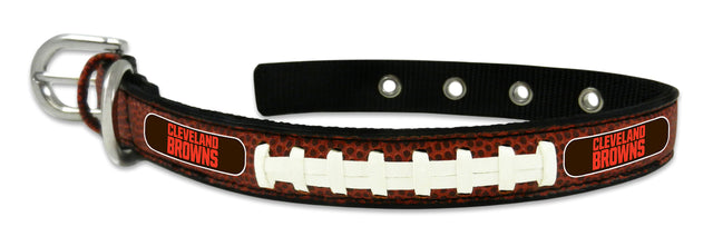 Collar de cuero para mascotas de los Cleveland Browns, estilo clásico de fútbol, tamaño pequeño