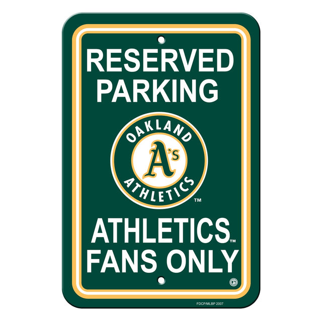 Letrero de plástico de Oakland Athletics de 12 x 18, estilo estacionamiento reservado CO