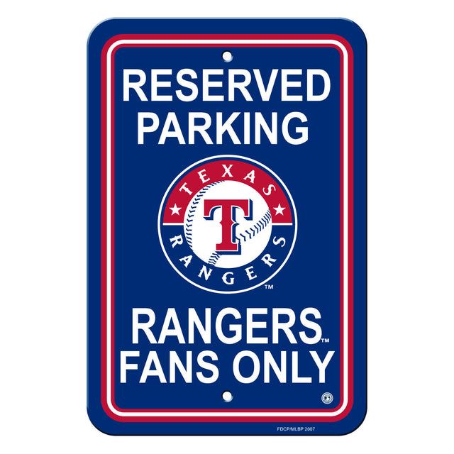 Letrero de plástico de los Texas Rangers de 12 x 18 pulgadas con texto en inglés "Reserve Parking Style CO"