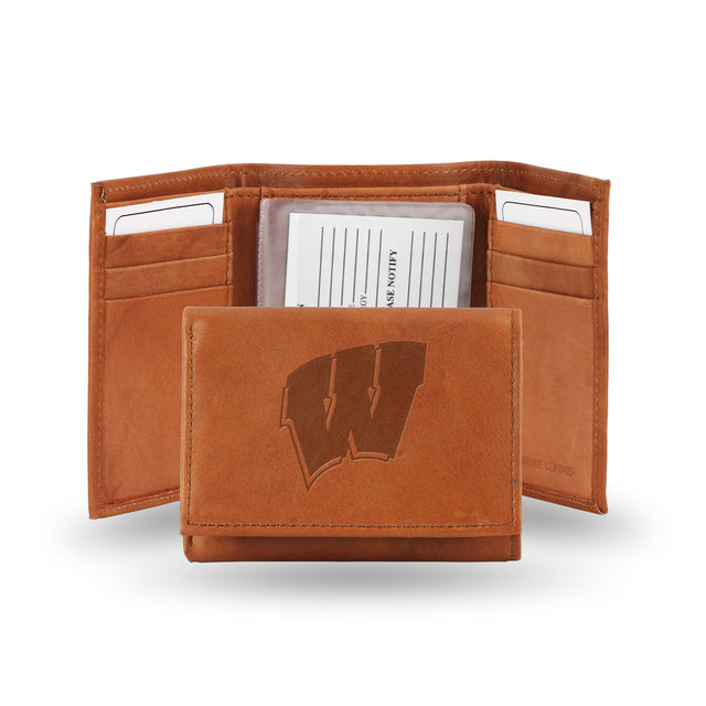 Cartera de cuero con relieve de los Wisconsin Badgers, de tres pliegues
