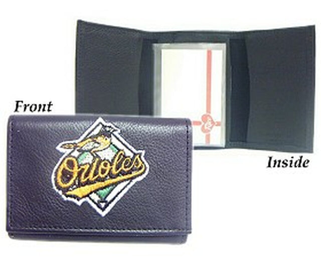 Cartera de cuero de tres pliegues con bordado de los Baltimore Orioles