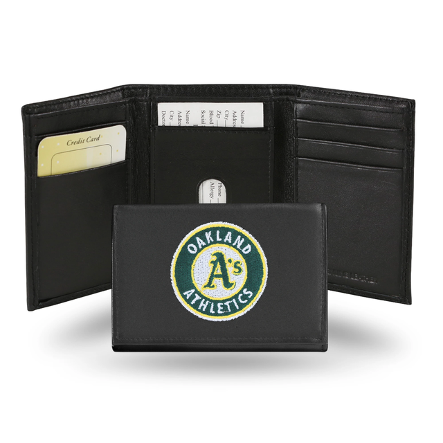 Cartera de cuero con tres pliegues de los Oakland Athletics bordada