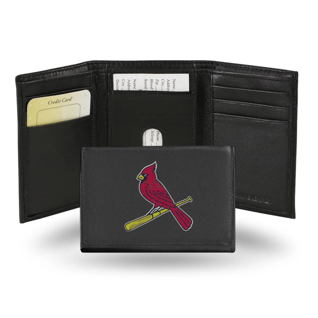 Cartera de cuero bordada de los St. Louis Cardinals con tres pliegues