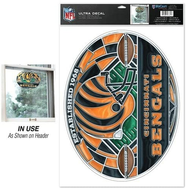 Calcomanía de Cincinnati Bengals de 11 x 17 pulgadas, estilo vitral multiuso