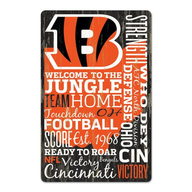 Letrero de madera de 11 x 17 de los Cincinnati Bengals con diseño de texto