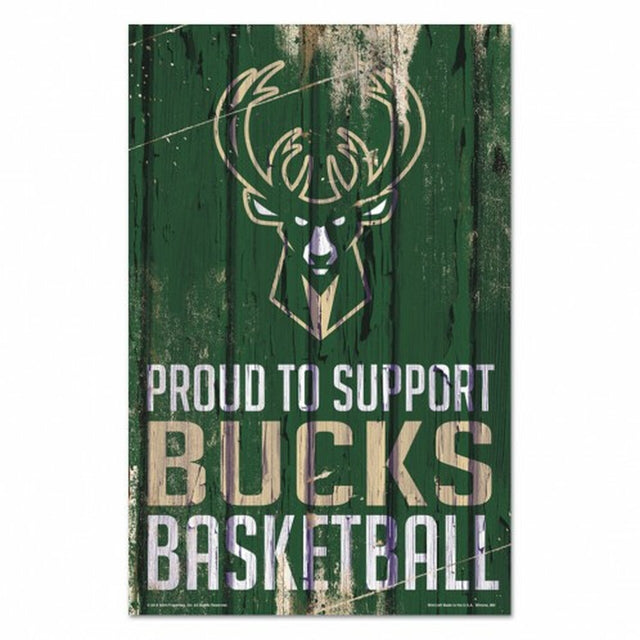 Letrero de madera de 11 x 17 de los Milwaukee Bucks. Orgulloso de apoyar el diseño