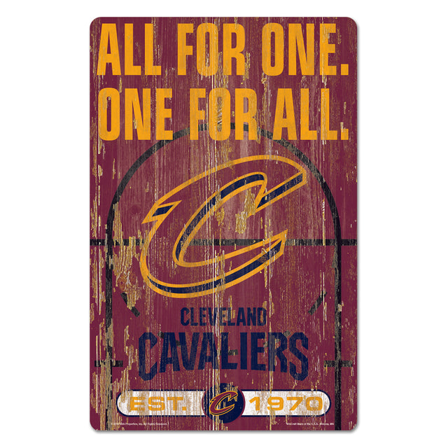 Letrero de madera de 11 x 17 de los Cleveland Cavaliers con diseño de eslogan