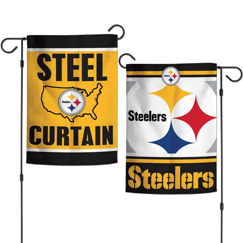 Pittsburgh Steelers Flag 12x18 Garden Style 2 Sided Slogan Design Special Order