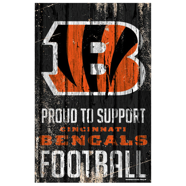 Cartel de madera de 11 x 17 de los Cincinnati Bengals. Orgulloso de apoyar el diseño