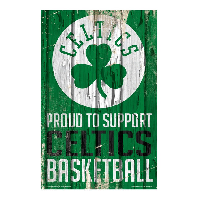 Letrero de madera de 11 x 17 de los Boston Celtics: orgullosos de apoyar el diseño