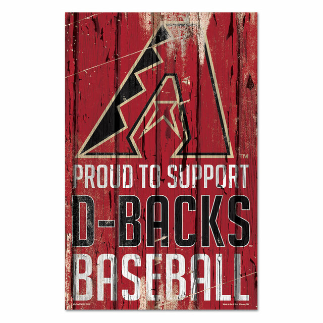Letrero de madera de 11 x 17 de los Arizona Diamondbacks. Orgulloso de apoyar el diseño