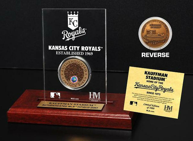 Moneda de acrílico grabada con tierra del cuadro interior del estadio Kauffman de los Kansas City Royals