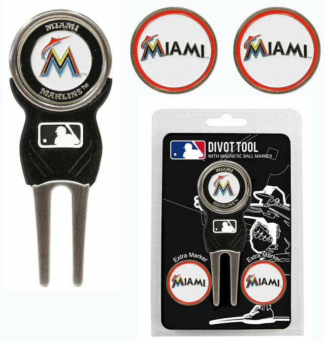 Herramienta para marcar hoyos de golf de los Miami Marlins con 3 marcadores