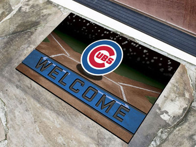 Felpudo de los Chicago Cubs de 18 x 30 pulgadas, diseño de bienvenida con textura de caucho granulado