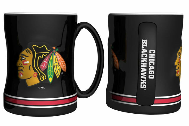 Taza de café de los Chicago Blackhawks, 14 oz, relieve esculpido
