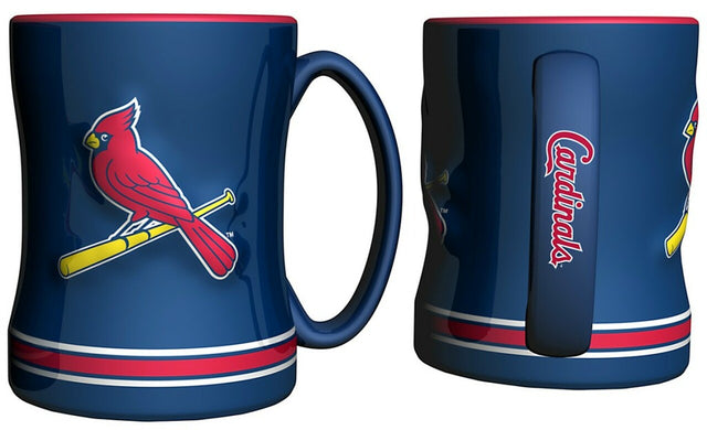 Taza de café de los St. Louis Cardinals, 14 oz, relieve esculpido, color azul