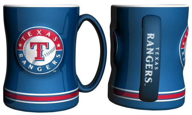 Taza de café de los Texas Rangers, 14 oz, relieve esculpido, color azul