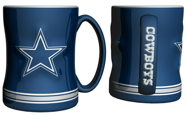Taza de café de los Dallas Cowboys, 14 oz, relieve esculpido, color azul