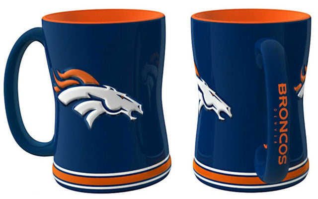 Taza de café de los Denver Broncos, 14 oz, relieve esculpido, color azul