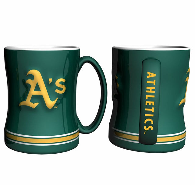 Taza de café de los Atléticos de Oakland - Relieve esculpido de 14 oz