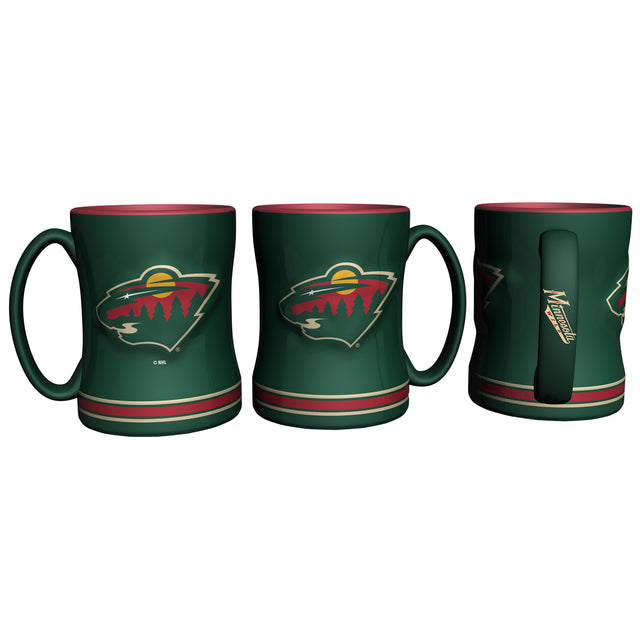 Taza de café Minnesota Wild de 14 oz con relieve esculpido
