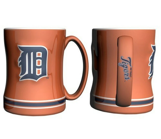 Taza de café de los Detroit Tigers, 14 oz, relieve esculpido, color naranja